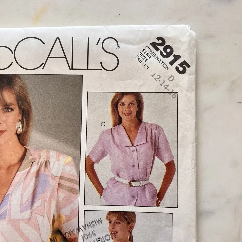 Vintage‎ McCall's Pattern 2915 Women’s Day Collection Blouses Sz 12-14-16 Uncut